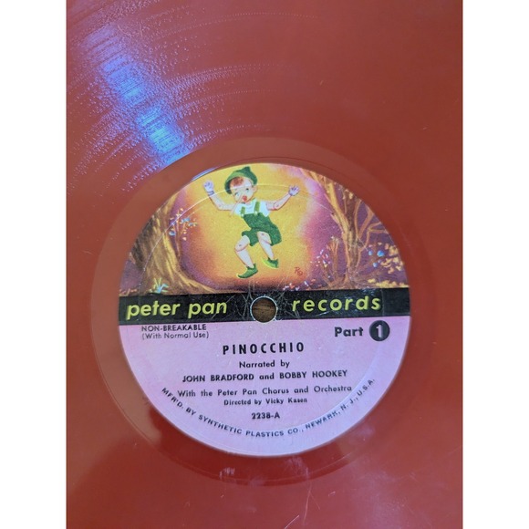 Vtg Peter Pan Records Pinocchio Vinyl Record Part 1 & 2 Childrens Story 2238-A - Picture 1 of 6